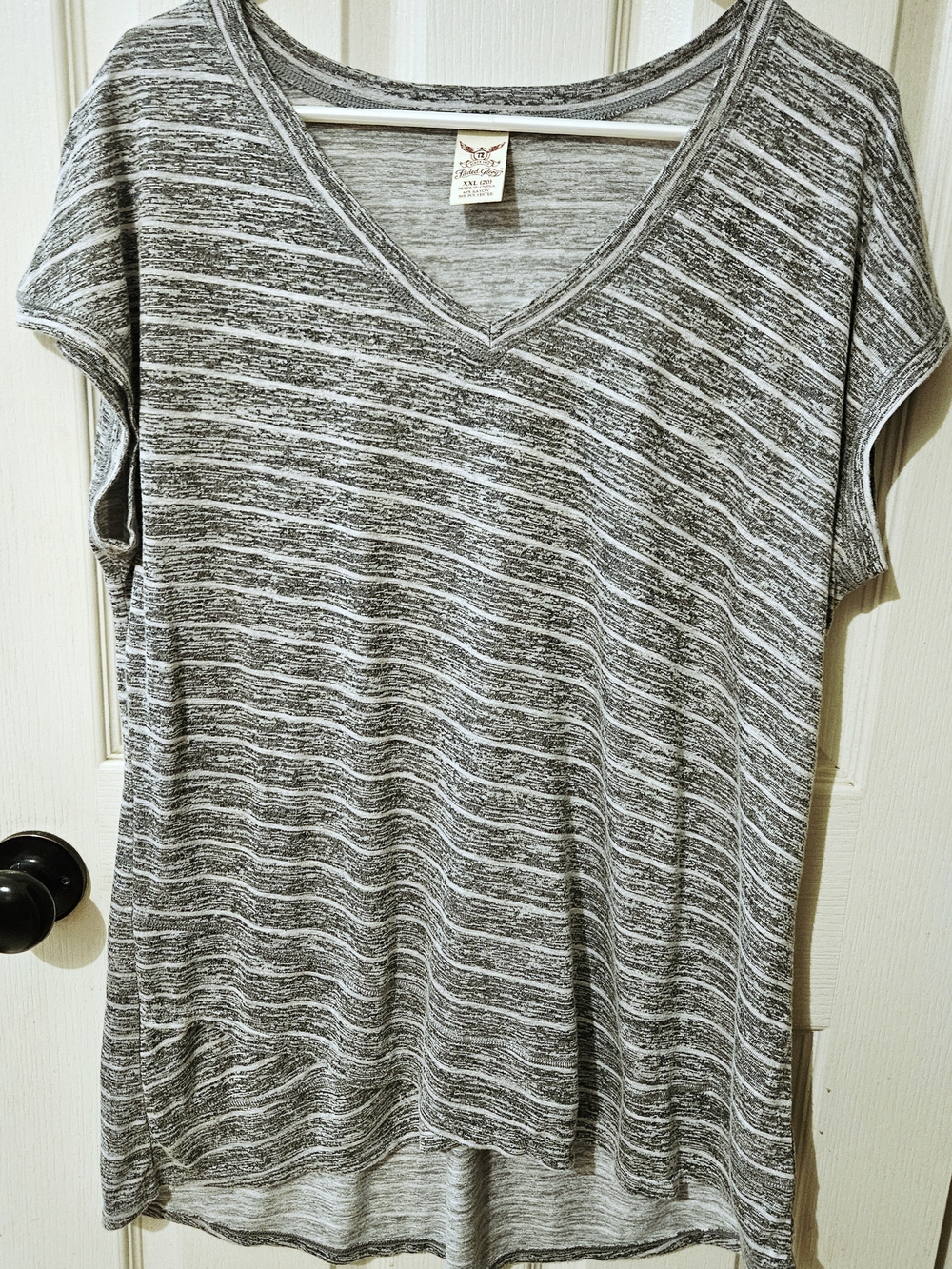 Cozy V-Neck Striped Knit Top - Gray